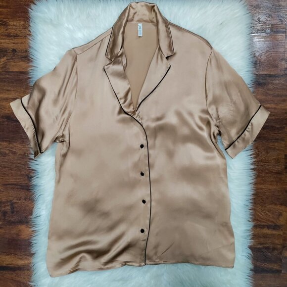 Intimissimi Soft Satin Piping Trim Short Sleeve Shirt & Shorts Pajama Set Size L - Picture 3 of 16